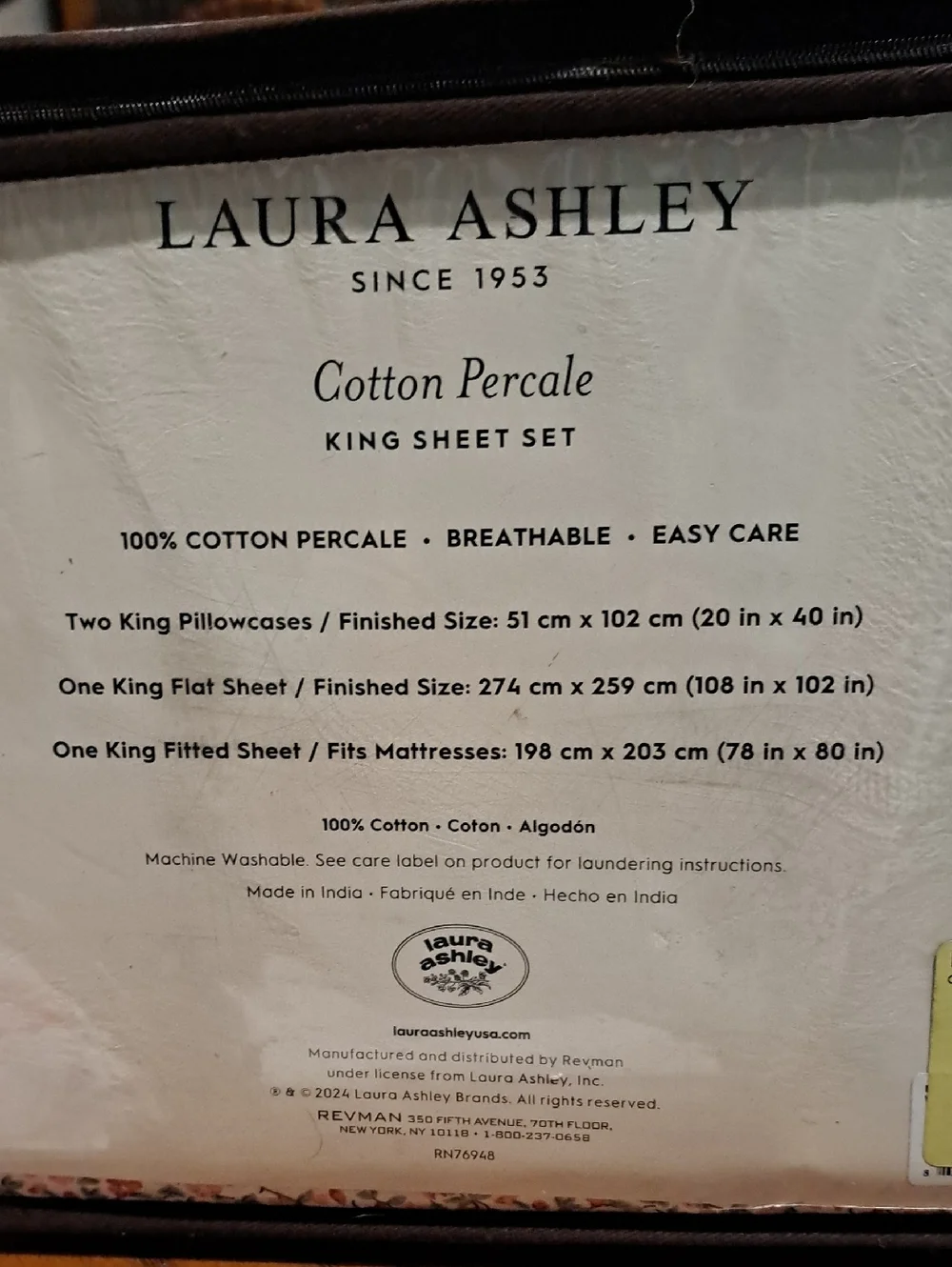 NIB NWT Floral Laura Ashley King Sheet Set. 100% Cotton Percale. - Picture 3 of 4